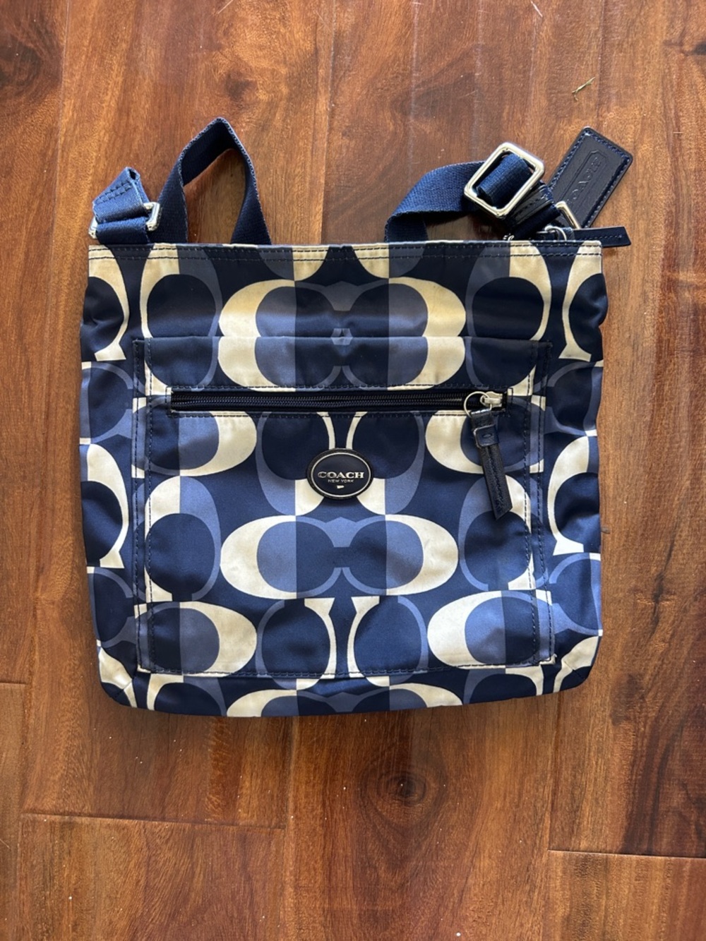 Coach Navy and Cream Signature Crossbody with Adjustable Strap